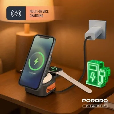 Porodo Pocket-Sized Folding Wireless Charger - Black